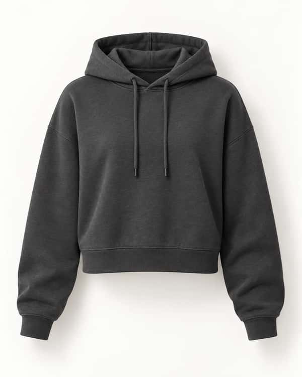 Cropped Drawstring Hoodie - Charcoal