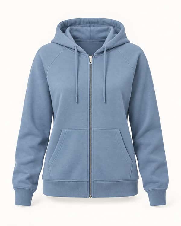 Zip-Front Hoodie - Dusty Blue